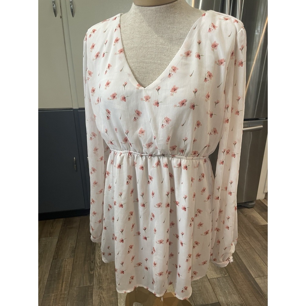 SIREN LILY Ivory Floral Sheer Long Sleeve Maternity Feminine Baby Doll Top XL